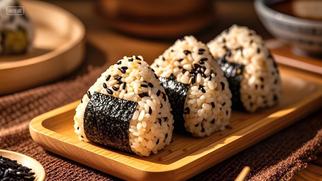 黑米饭团美食摄影图片