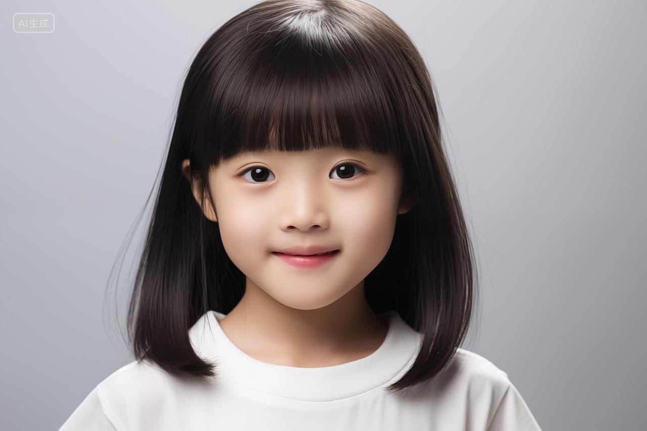 人物摄影黑发甜美可爱小女孩童真正面照白底图