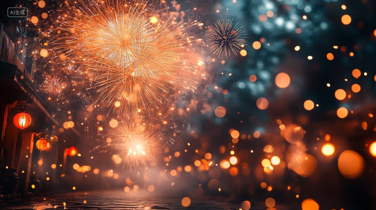 2025年蛇年除夕夜放烟花春节新年唯美喜庆背景图电脑壁纸元旦节