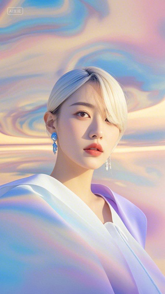 马卡龙色彩时尚年轻短发女孩模特人物时尚写真大片实拍摄影图