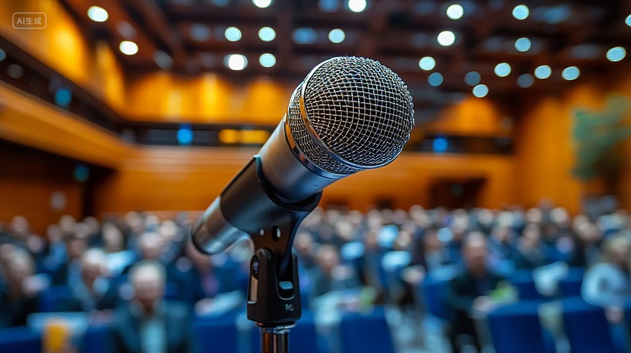 公司企业年会讲台话筒麦克风领导发布会发言舞台