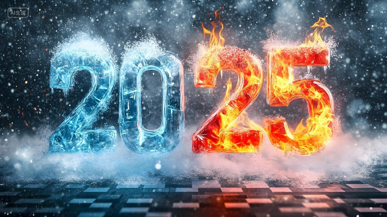 元旦节2025蛇年冰火对比数字新年艺术图