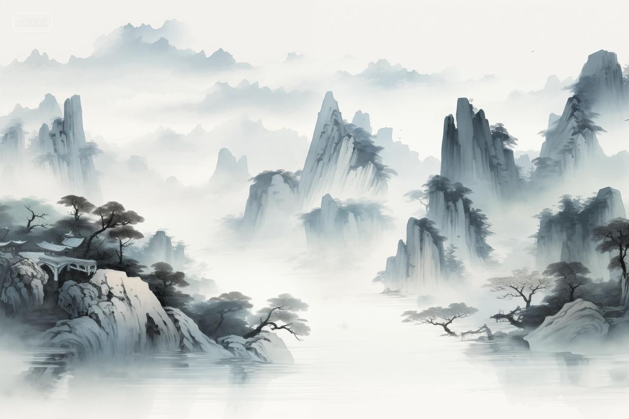 中国风黑白国风山水远山壁纸传统水墨背景
