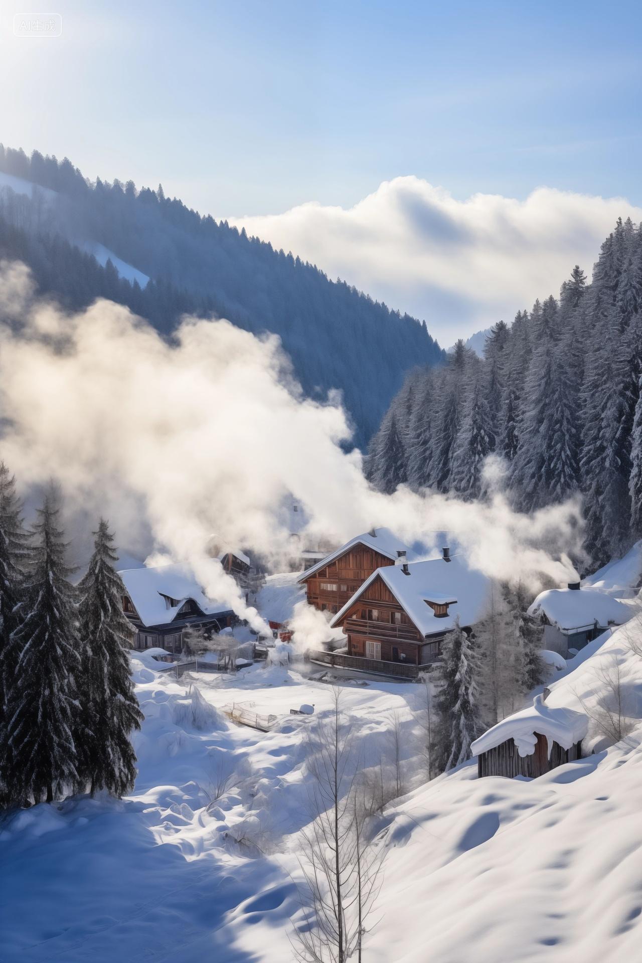 雪山木屋的温暖烟火户外旅行度假