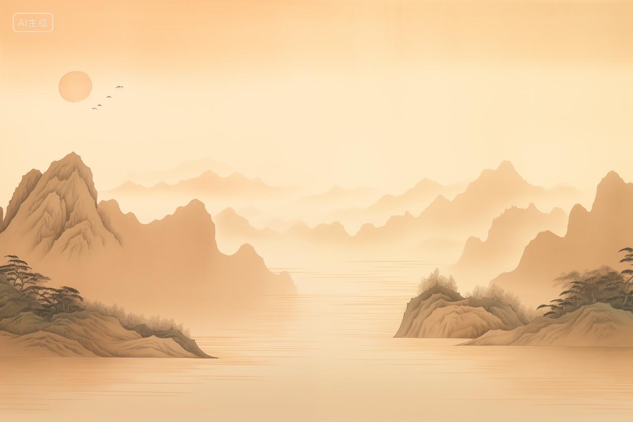 自然国风水墨山水画日出朝阳远山壁纸