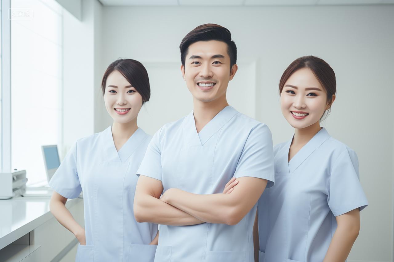 三个专业医疗团队医生护士微笑
