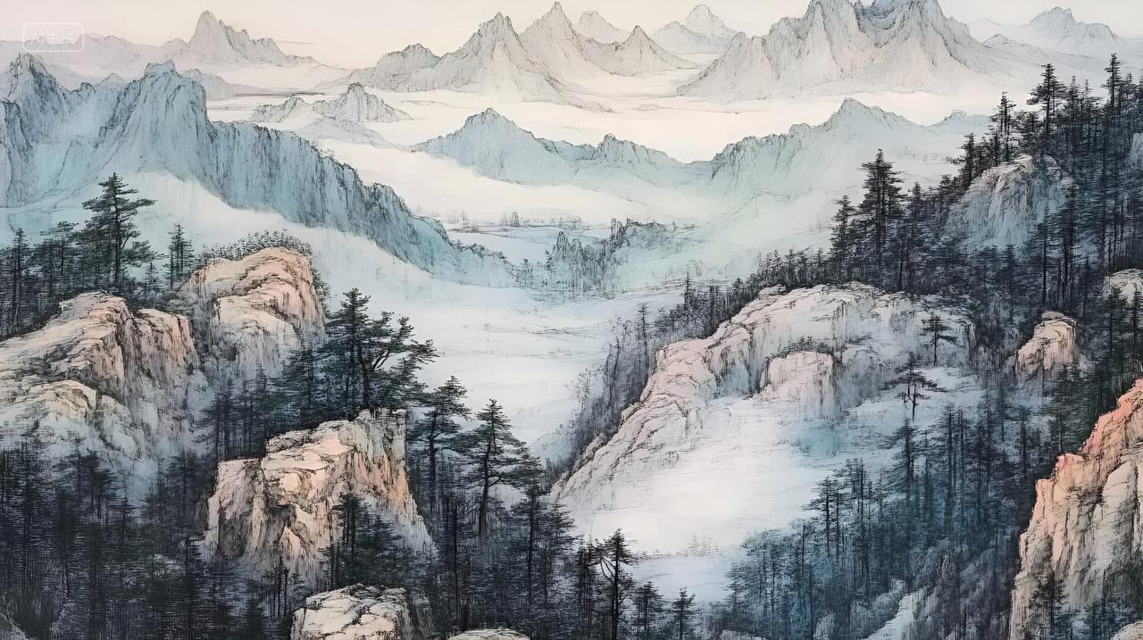 自然中国风水墨画中国风山水