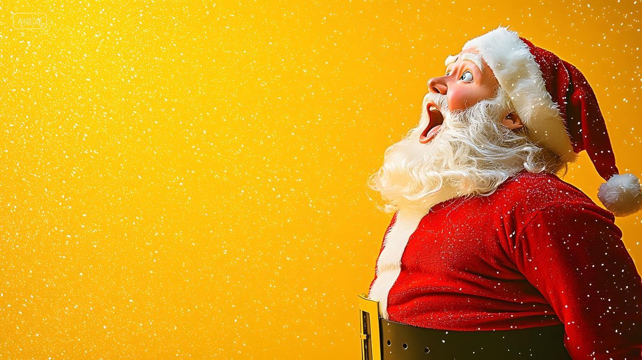 充满活力黄色背景快乐圣诞老人