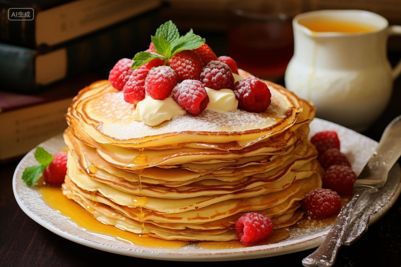 松软可口的薄饼塔烘焙点心美食食物摄影