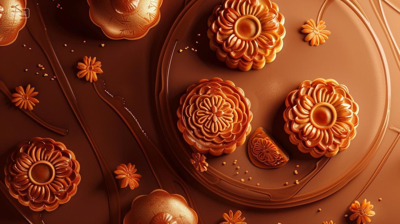 中秋节美丽金黄美味月饼温馨团圆中秋美食素材插画