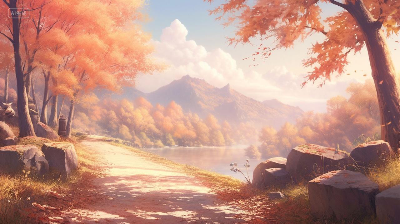 秋季黄色渐变枫叶林湖泊美丽浪漫宁静秋分立秋秋天素材插画