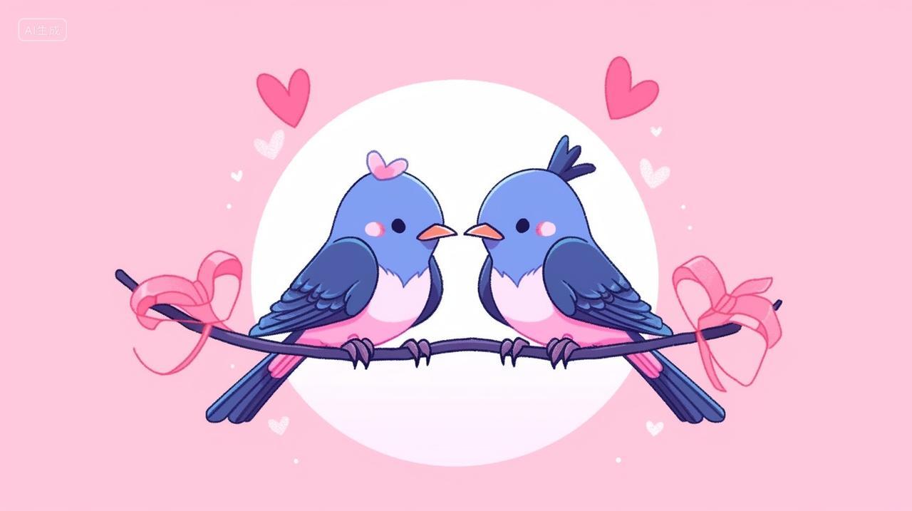 美丽喜鹊爱心浪漫爱情温馨七夕节插画感恩节