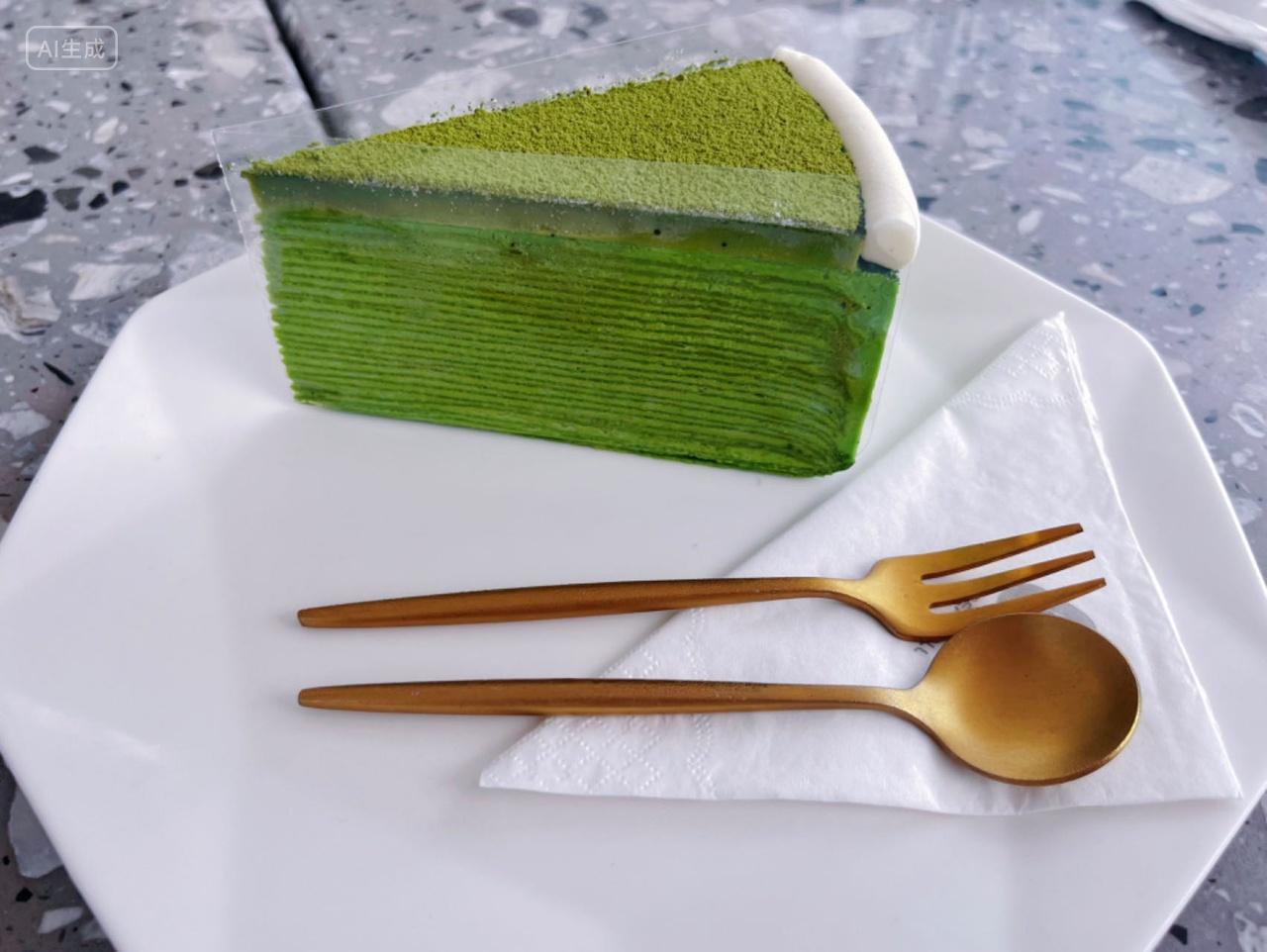 日式浓郁治愈系清新抹茶绿奶油蛋糕千层甜品