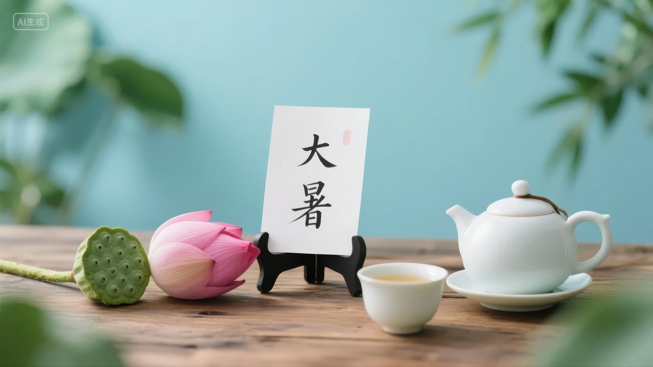 大暑节气中式茶道荷花养生生活背景图