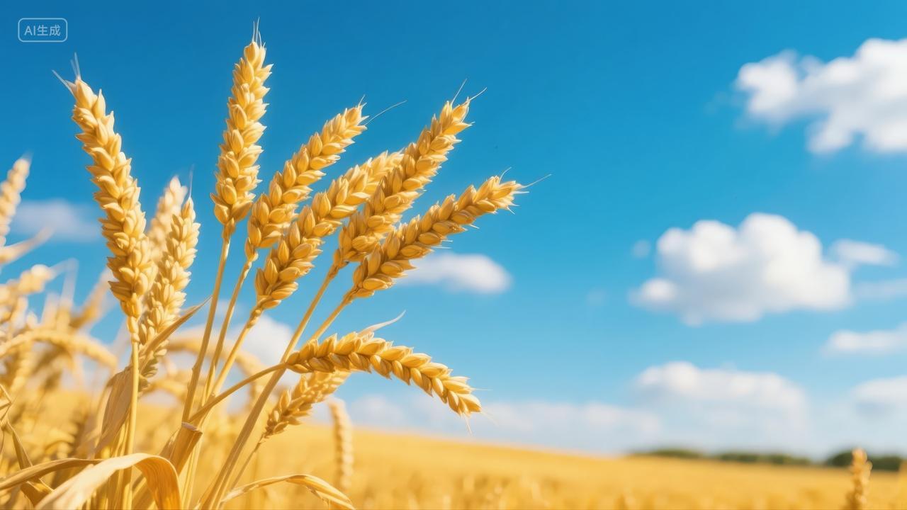 秋分节气小麦丰收蓝天白云农业自然背景