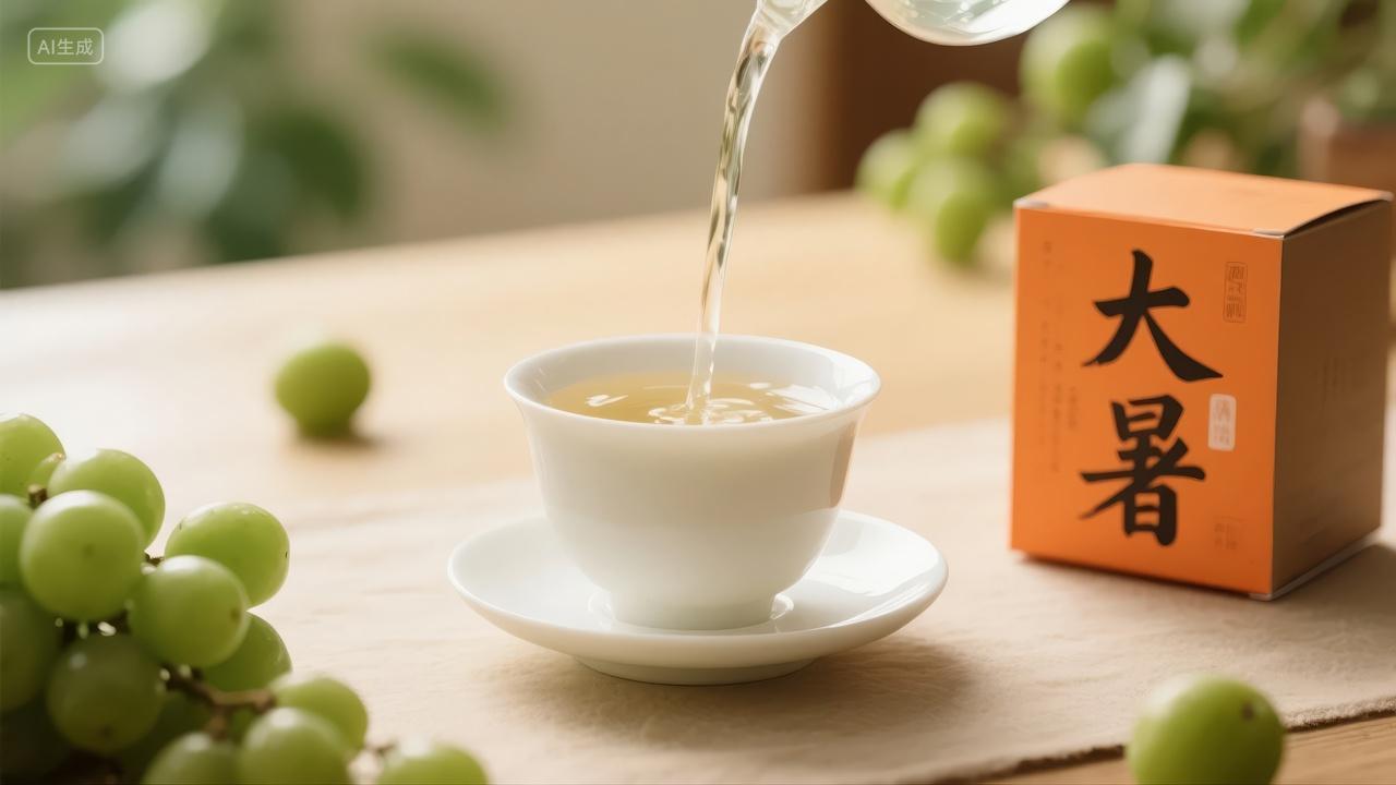 大暑节气夏日饮茶养生传统文化背景图