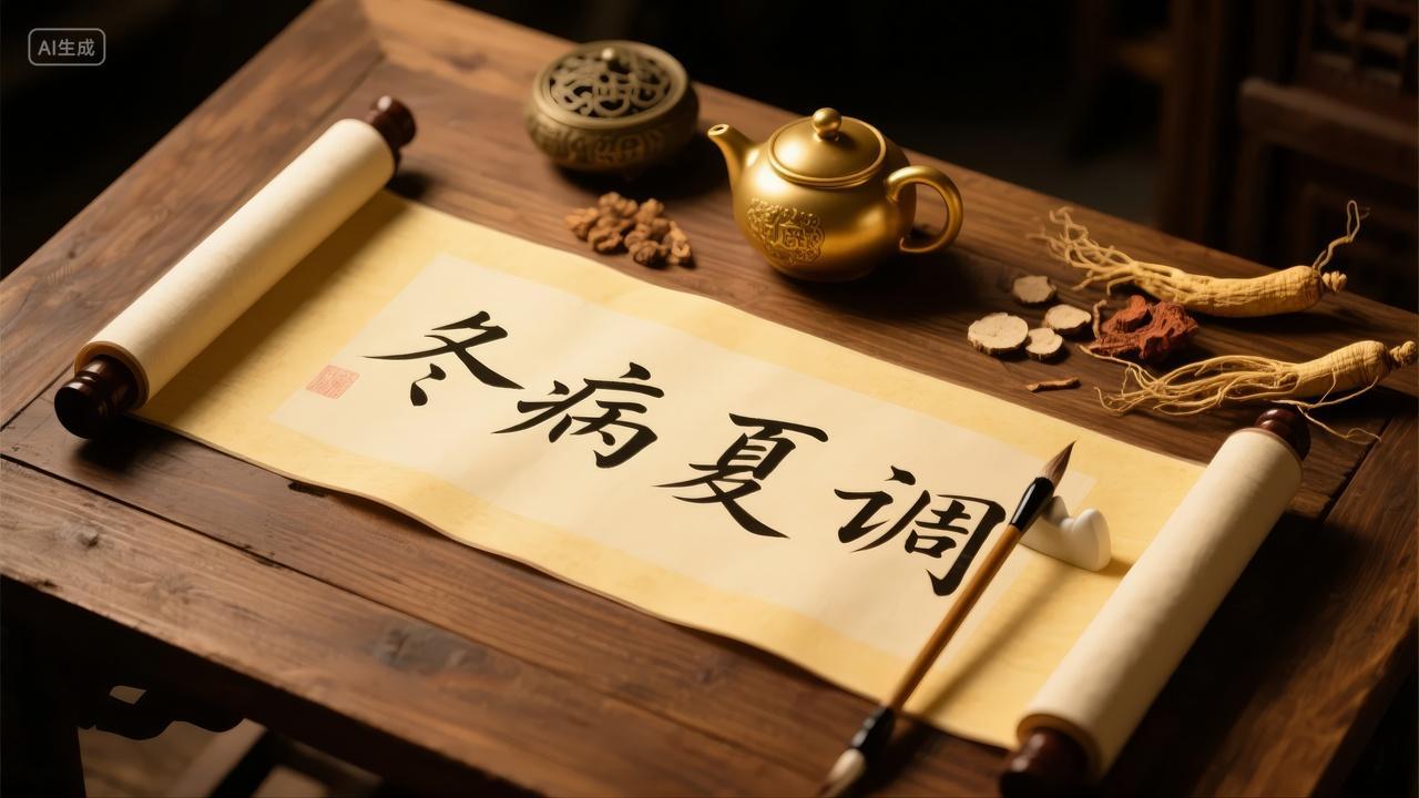 夏至节气冬病夏调中医养生文化宣传背景