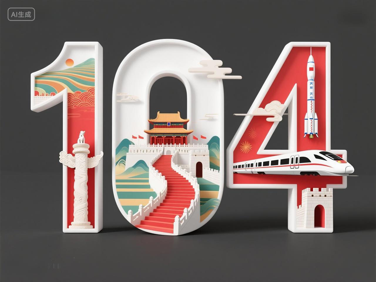 建党104周年字体设计3D渲染