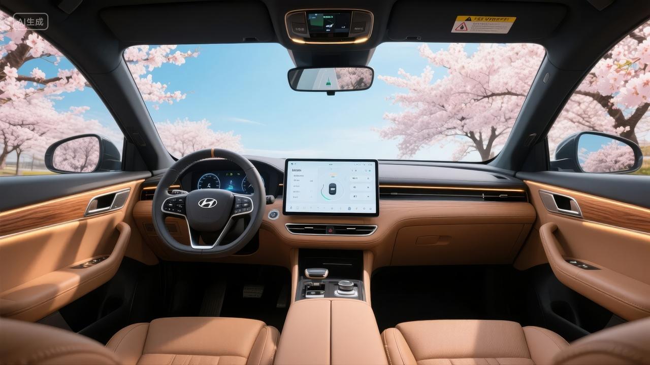 春季樱花汽车智能座舱自驾游科技背景