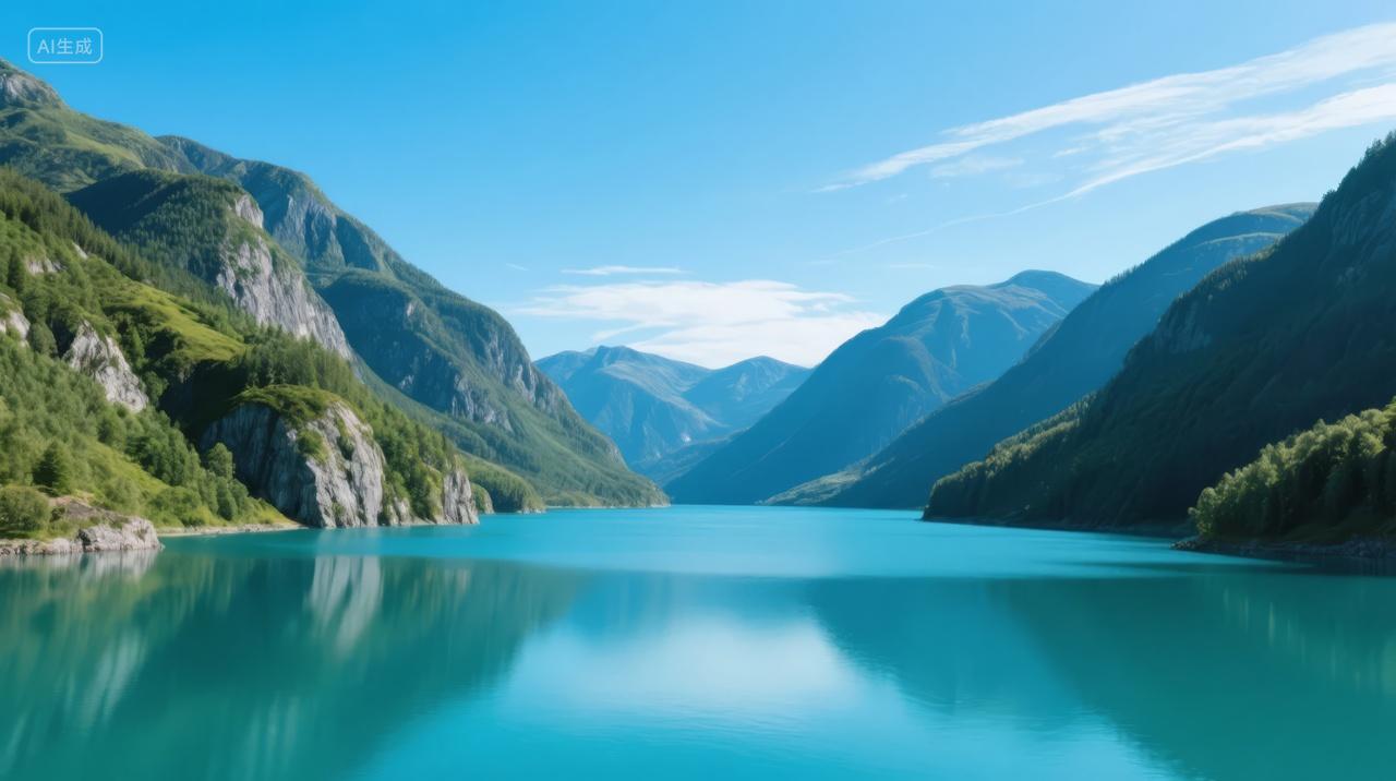 夏至节气峡湾湖泊青山绿水自然风光旅游背景