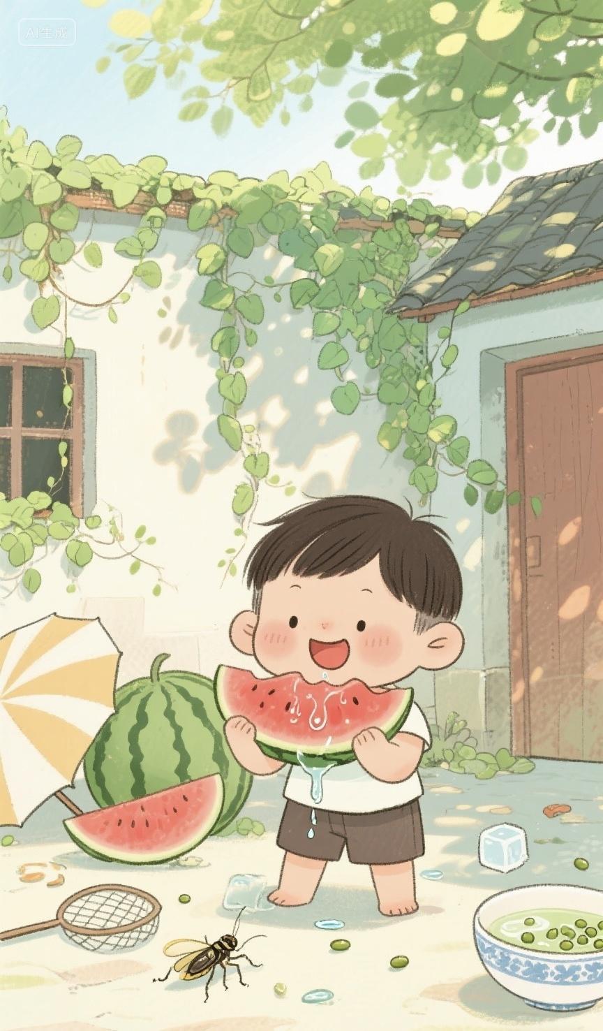 盛夏将至花香瓜田蝉鸣鸟唱绚烂一夏Ai素材