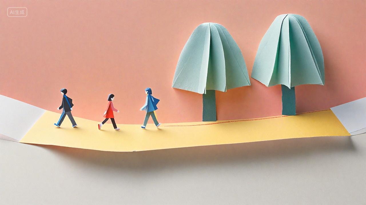 莫兰迪配色树木村落折纸静物低饱和度创意背景图