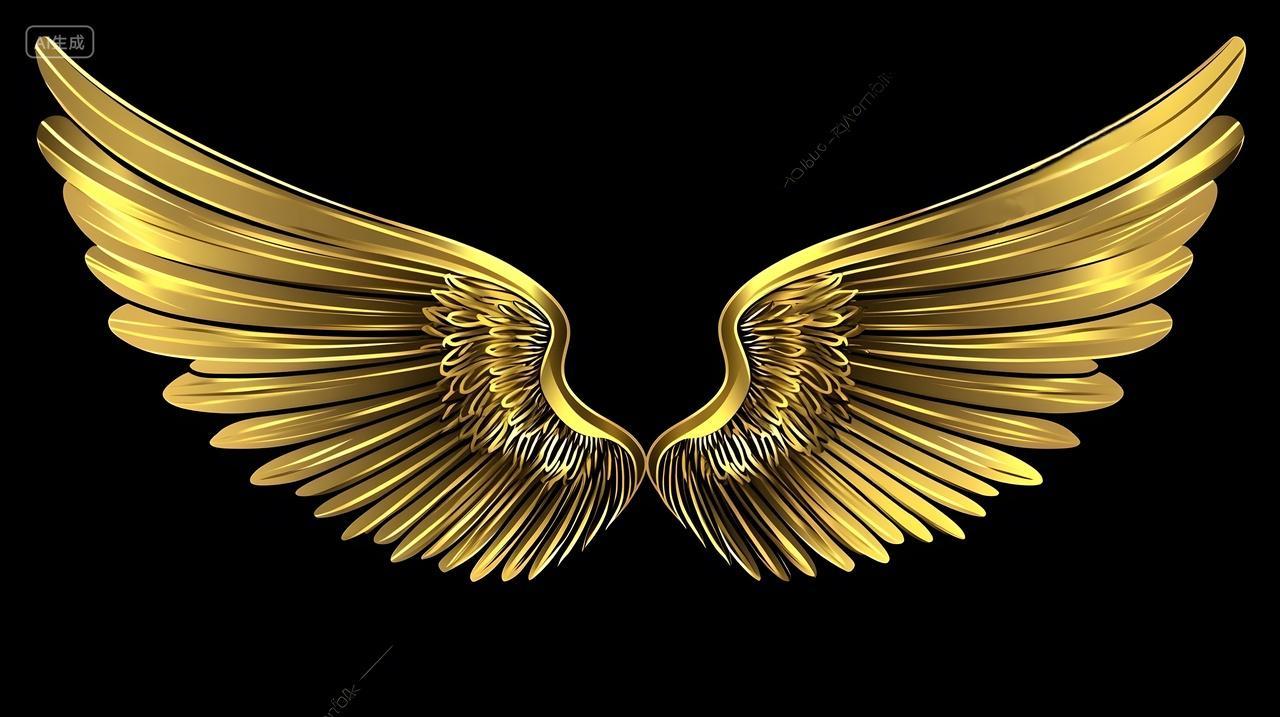 黑色背景上金色天使翅膀