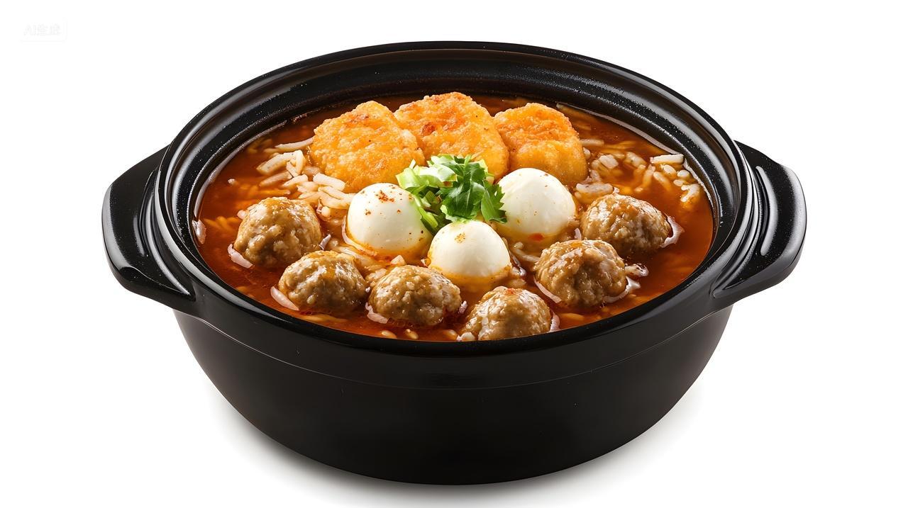 红汤火锅美食丸子与鹌鹑蛋的经典搭配