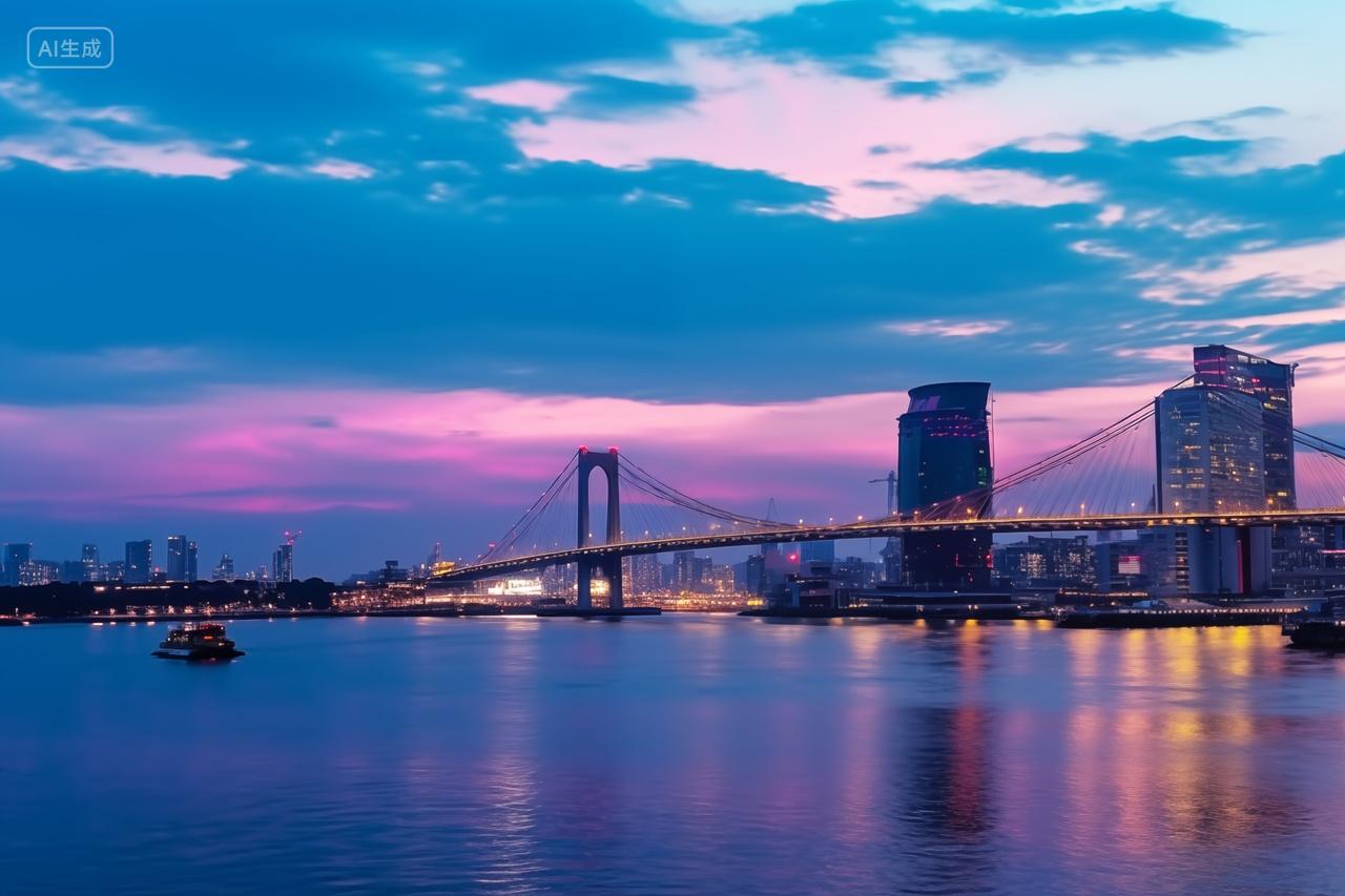 夜晚厦门跨海大桥中国基建