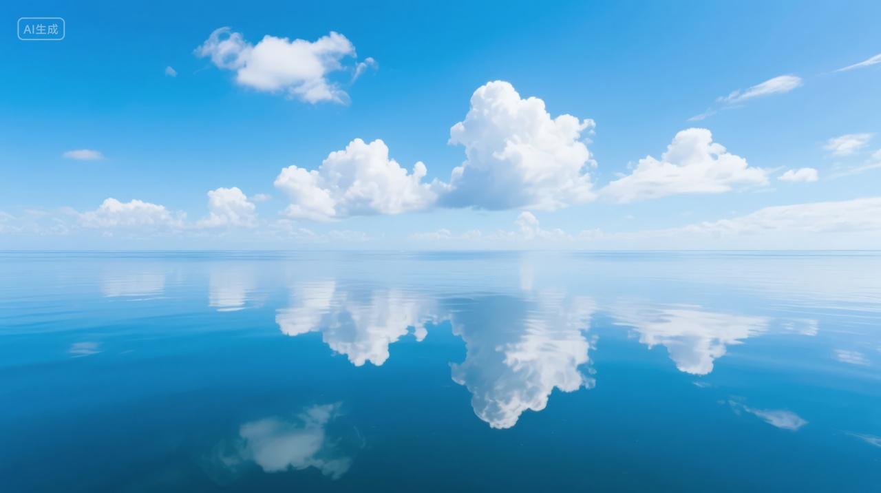 天空之镜湖面倒影蓝天白云治愈系背景
