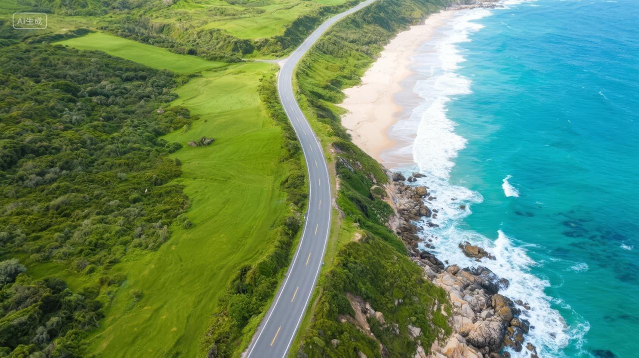 航拍沿海公路自驾游旅游生活方式背景图