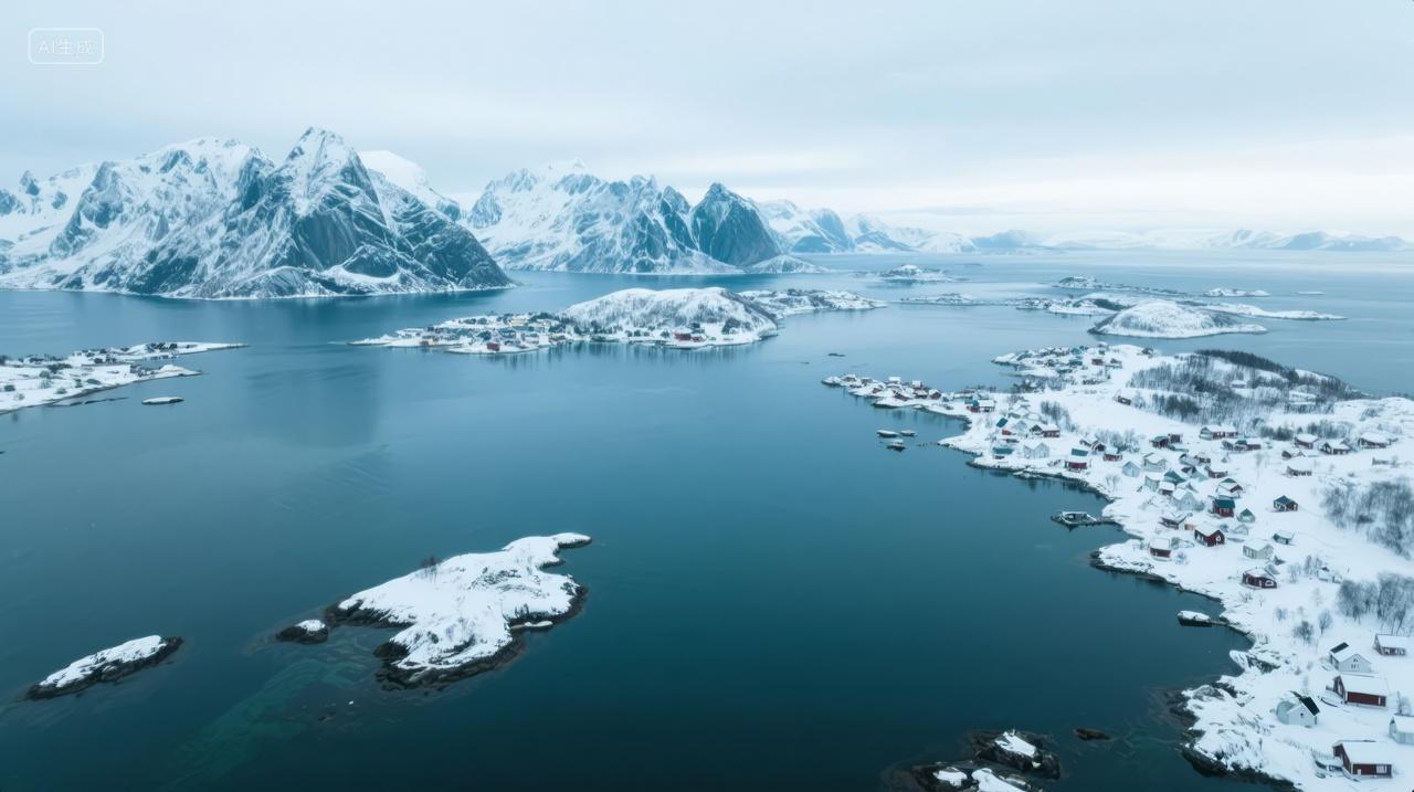 冬季航拍冰川湖泊雪山冷峻自然风光背景
