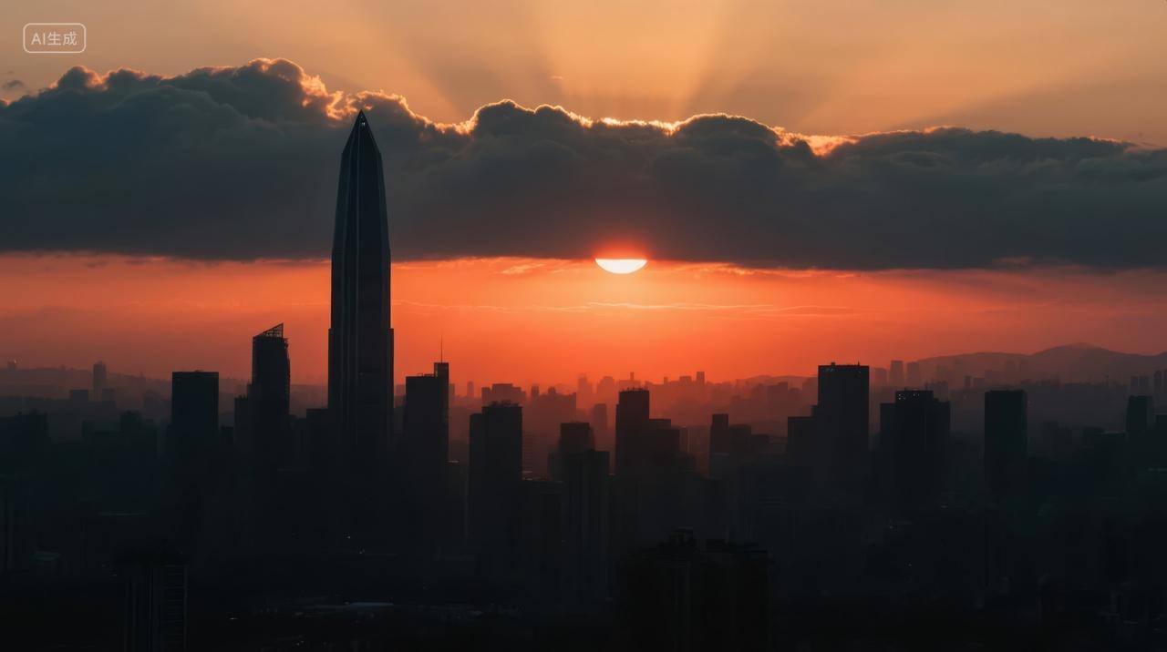 城市剪影日落黄昏天际线商务发展PPT背景