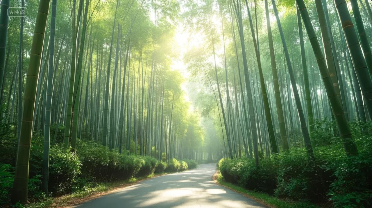 芒种夏至节气竹林阳光小路幽静禅意自然背景