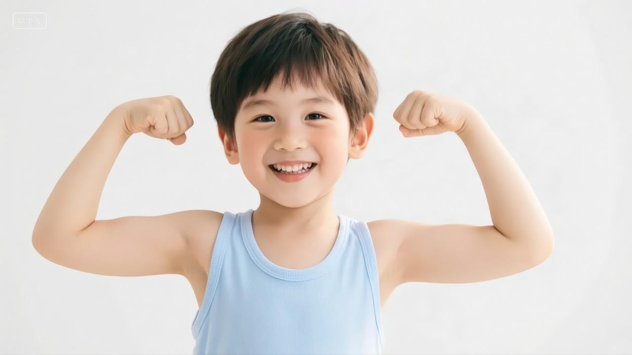 儿童节健康男孩强壮肌肉成长教育背景图