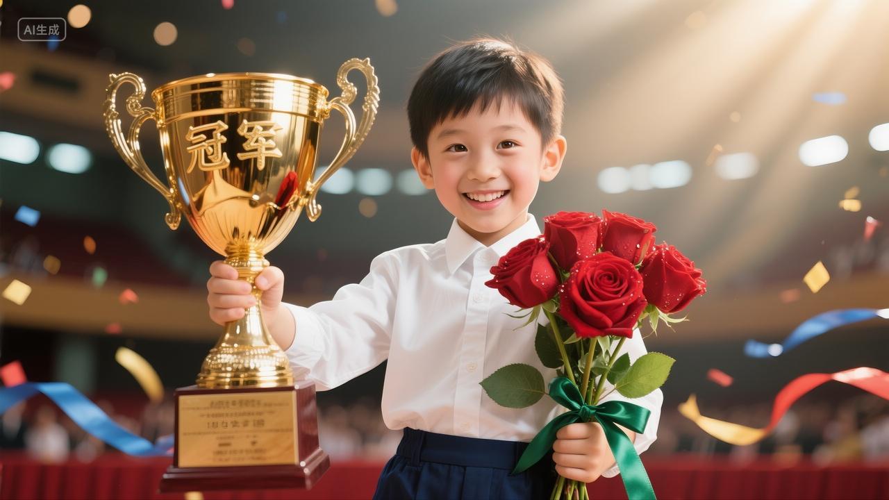 小男孩少年颁奖典礼场景