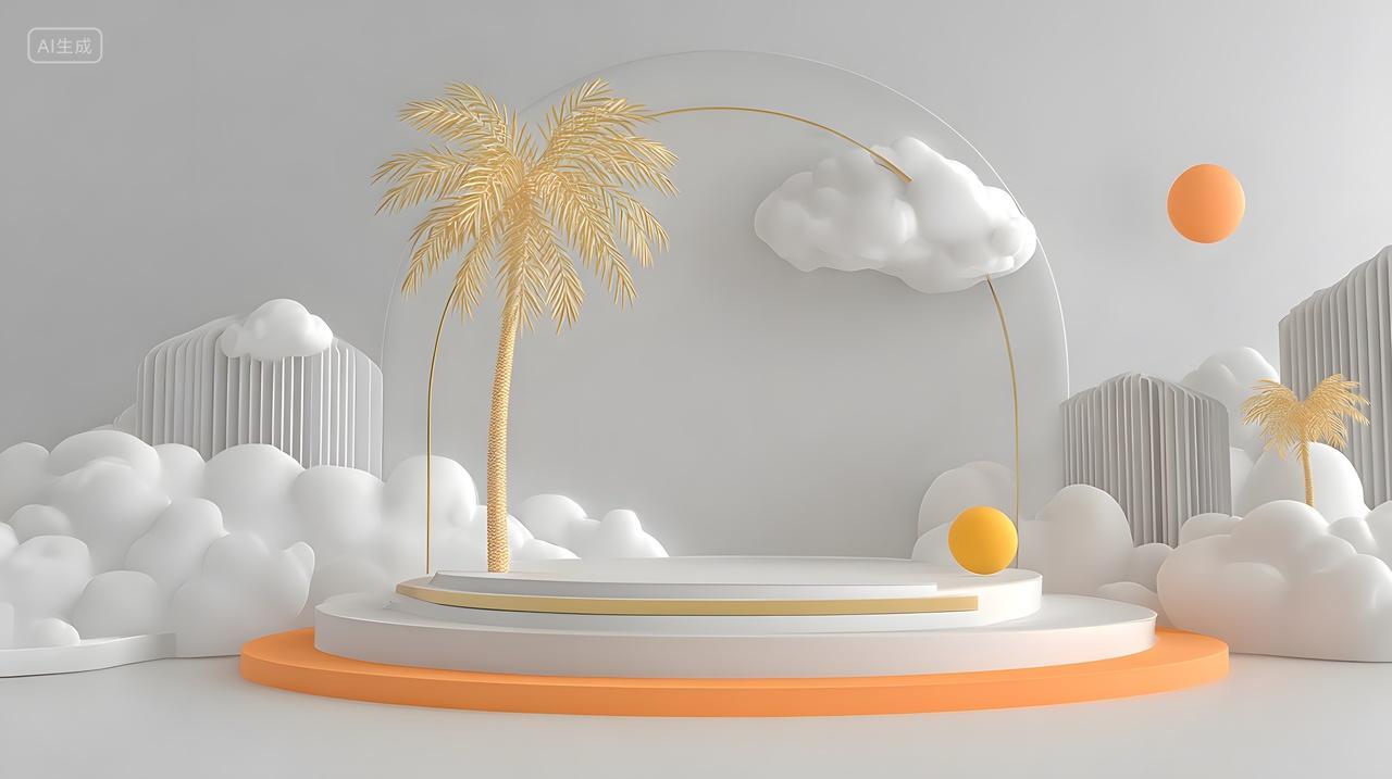 电商背景白色展示台沙滩风格装饰