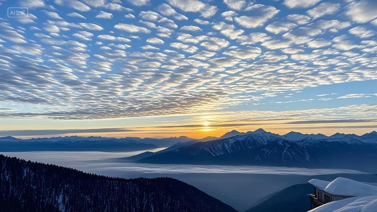 白色的鱼鳞状高积云蓝天白云自然风景