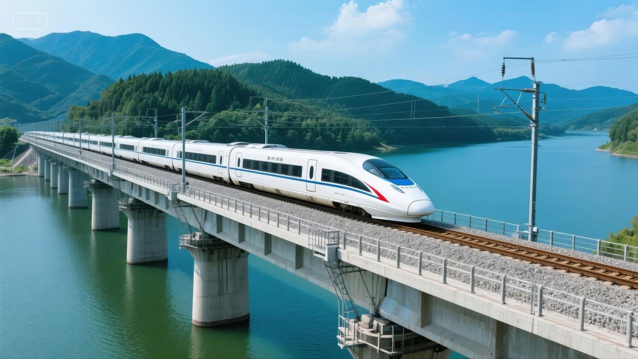 国庆节高铁桥梁穿梭科技交通发展成就背景