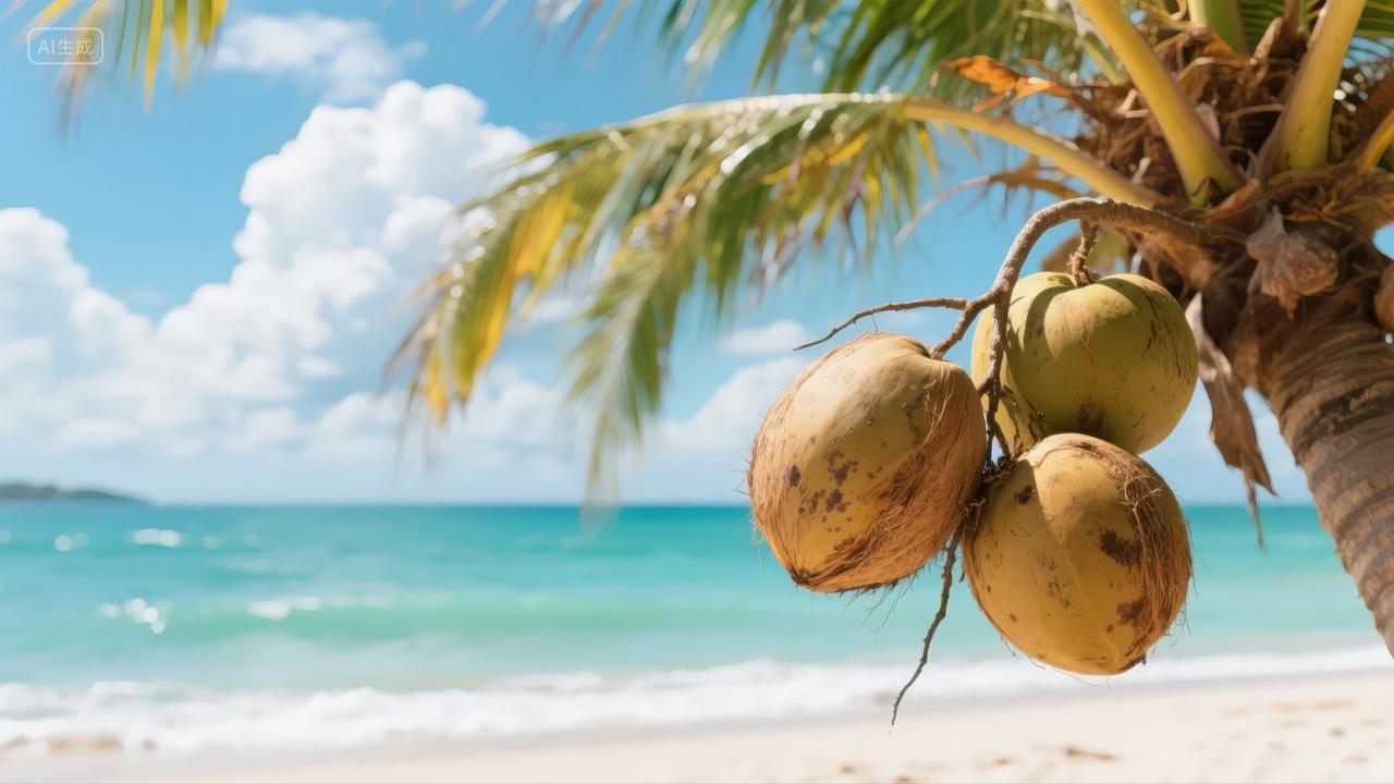 夏至节气海滩椰子树热带风情度假旅游背景