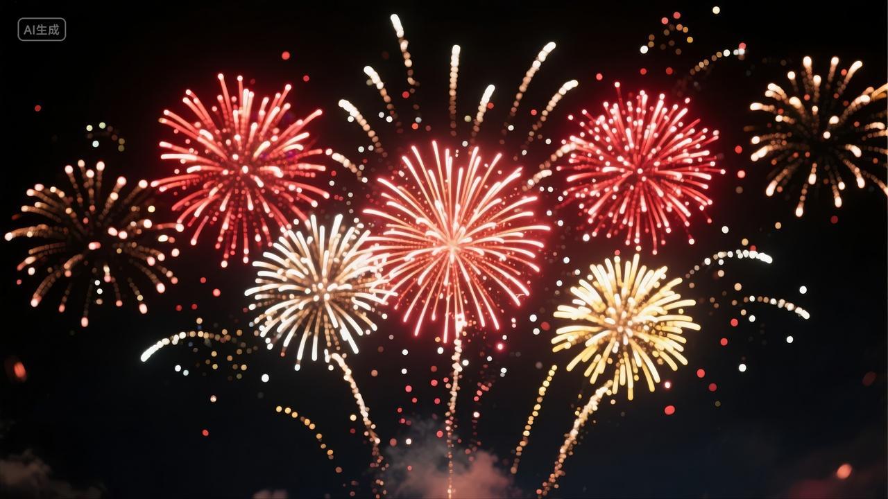 国庆节新年烟花绽放夜空庆祝节日背景图