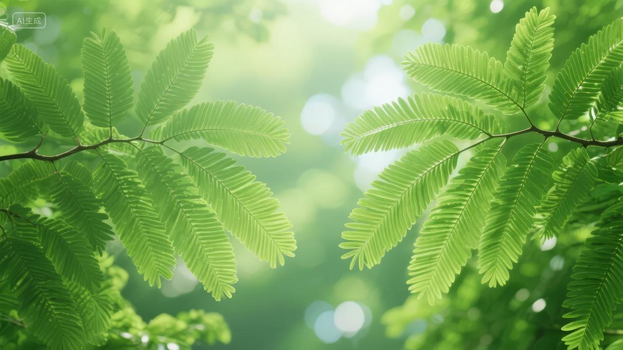 春夏阳光透过绿叶清新自然生态环保背景