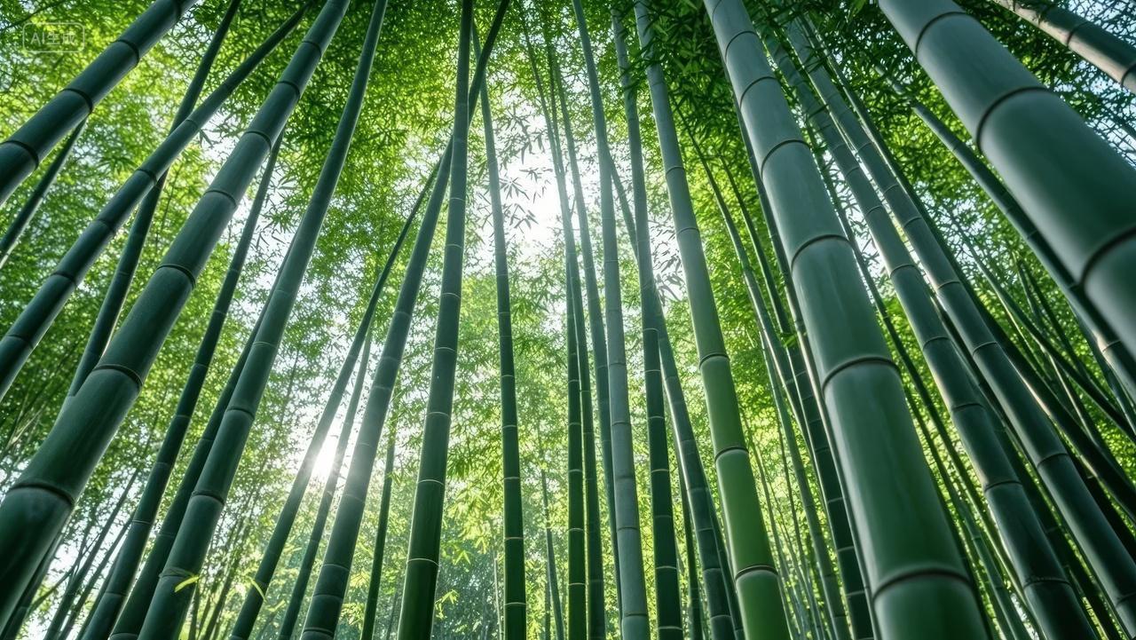 仰视竹林阳光穿透绿色清新自然背景图
