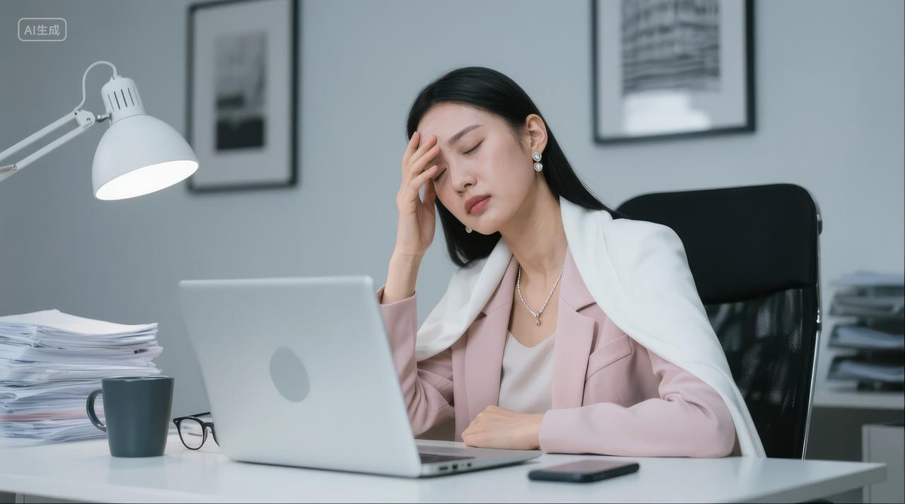 女白领办公室加班头痛疲惫压力职场背景