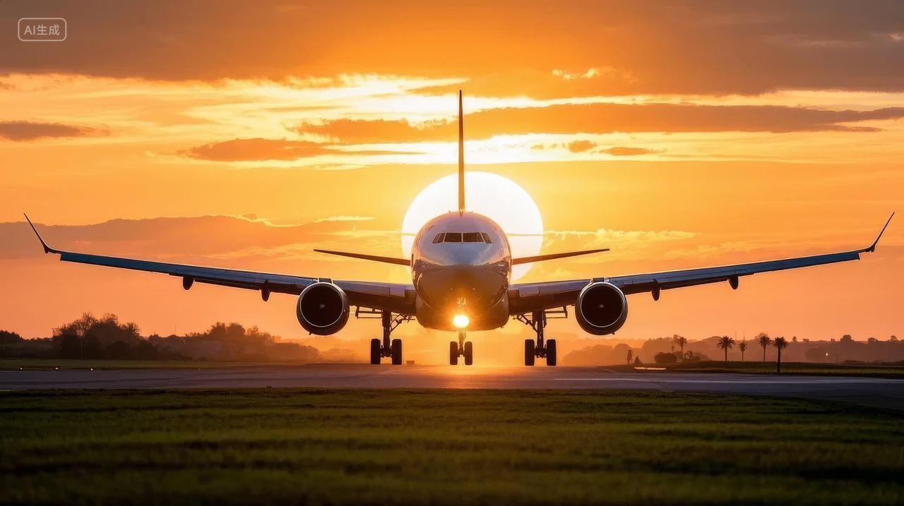 飞机日落机场跑道航空背景图