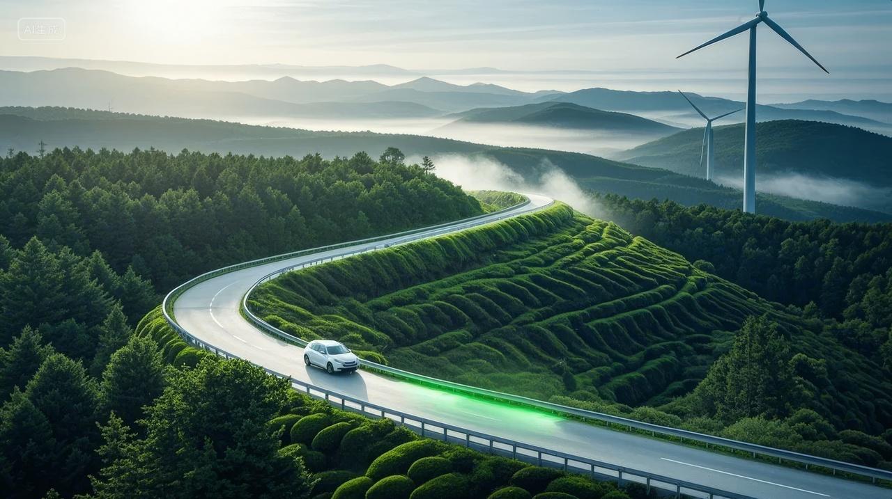 科技交通电动汽车公路环保背景图