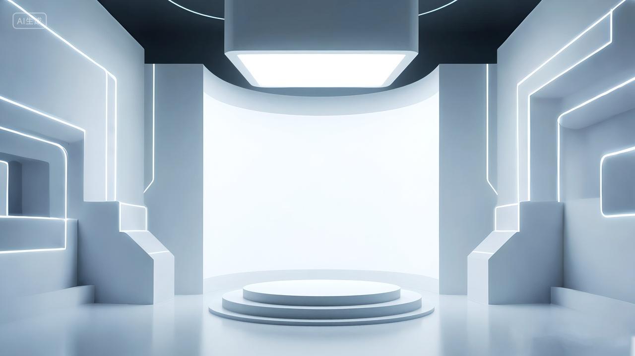 电商展台科技感白色灯光线条简约几何形电商展示台背景素材