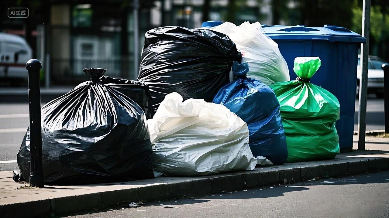 垃圾分类垃圾袋环保保护环境环保垃圾分类一堆垃圾袋AI