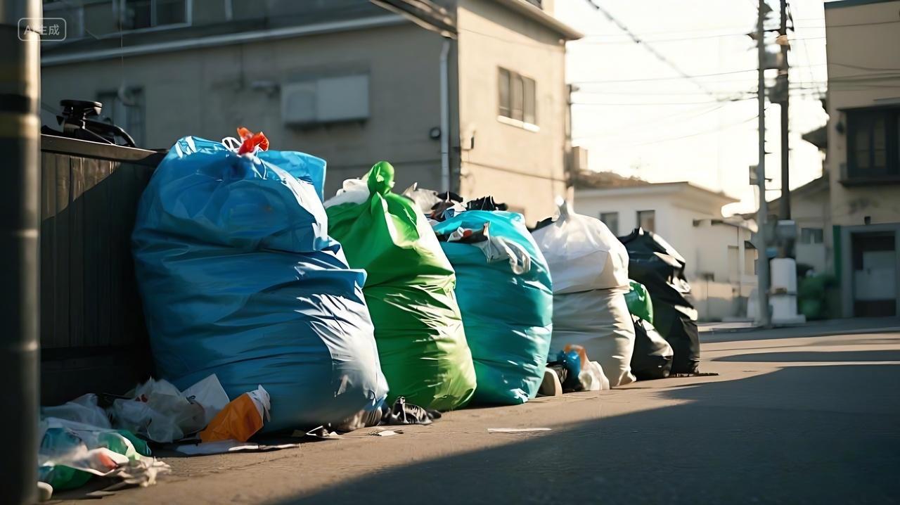 垃圾分类垃圾袋环保保护环境环保垃圾分类一堆垃圾袋AI