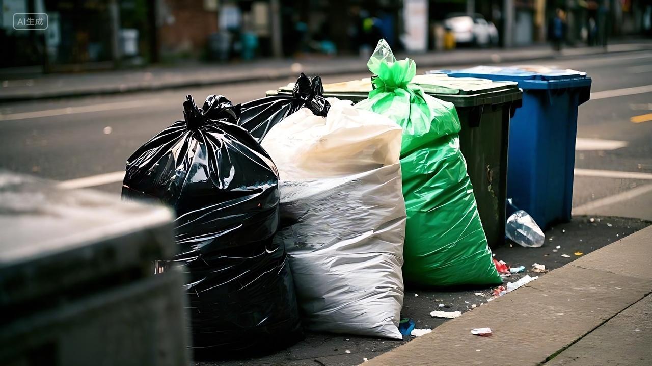 垃圾分类垃圾袋环保保护环境环保垃圾分类一堆垃圾袋AI